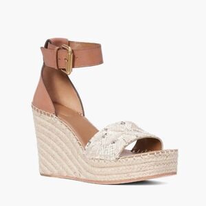 NWOT Paige Brown Leather Espadrille Lace Reptile Print Platform Sandals Size 10